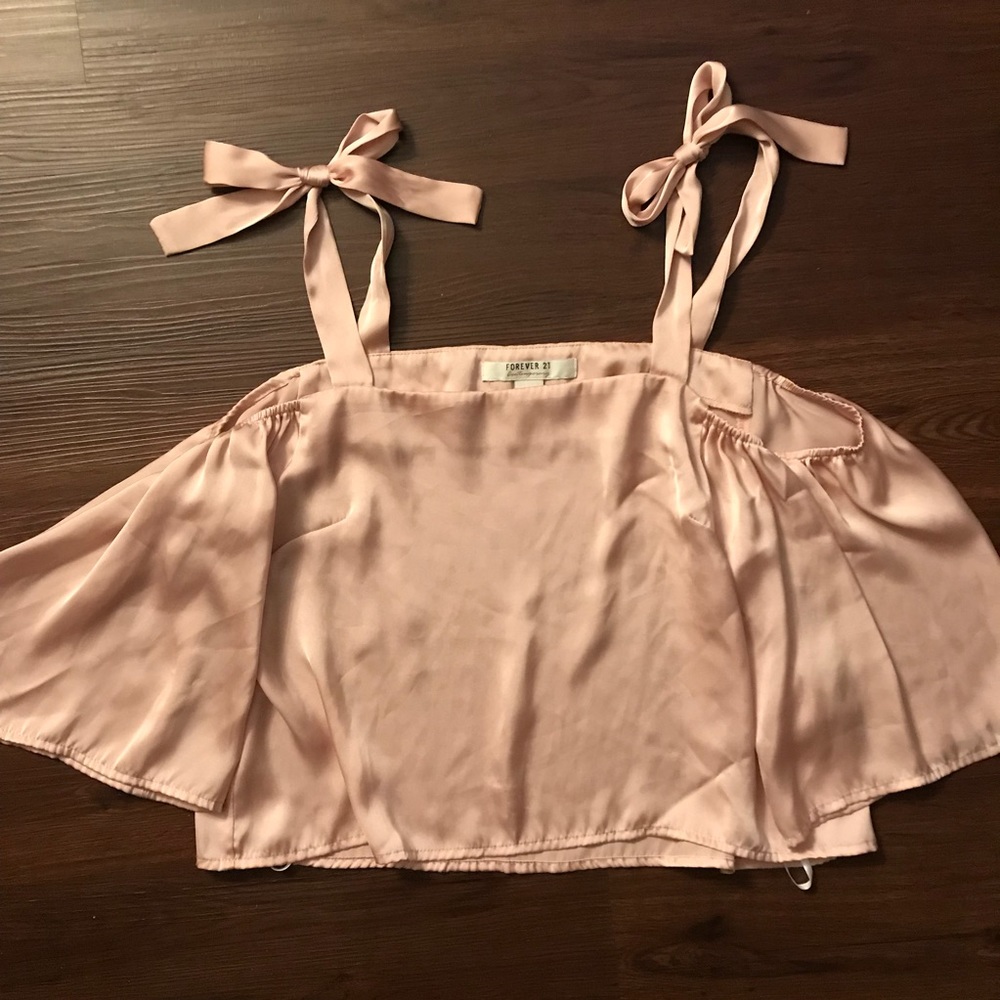 Off the shoulder Tie Satin blush top